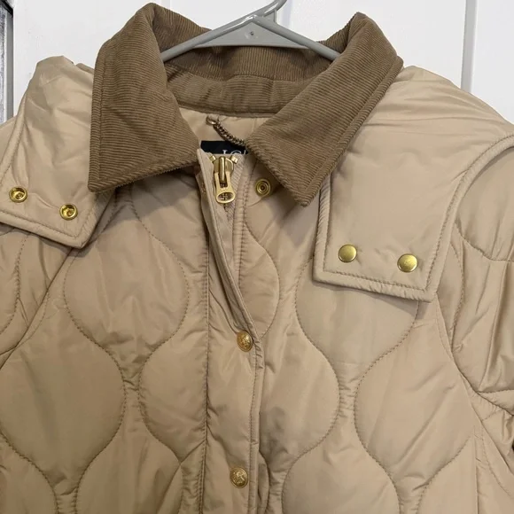 Barn style J. Crew Quilted Puffer Coat jacket in Beige with Corduroy Collar - Picture 9 of 9